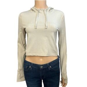 Buff Bunny Collection Cream Tan Cropped Hoodie Sweatshirt Small